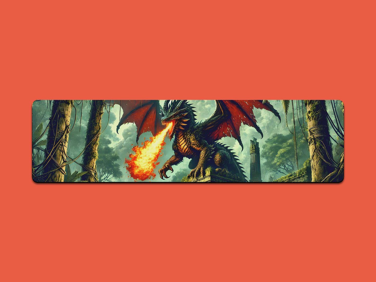 Ferocious Dragon On Ancient Ruins Gaming Mat - Desk Mat - 3 SIZES