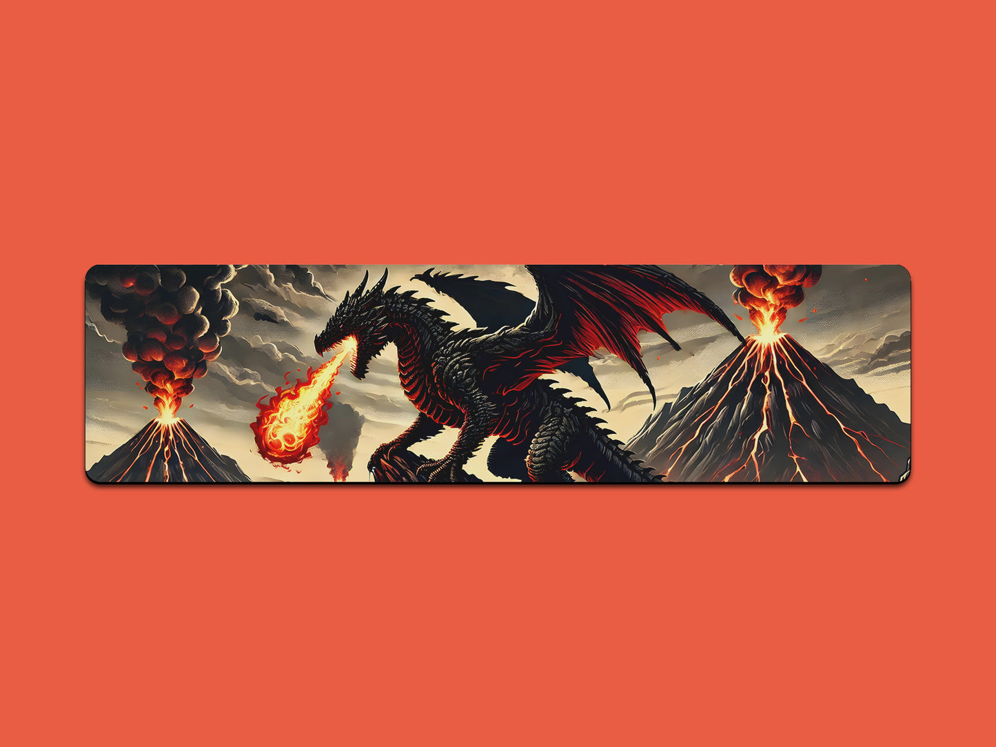 Fire Breathing Dragon With Volcanoes Gaming Mat - Desk Mat - 3 SIZES