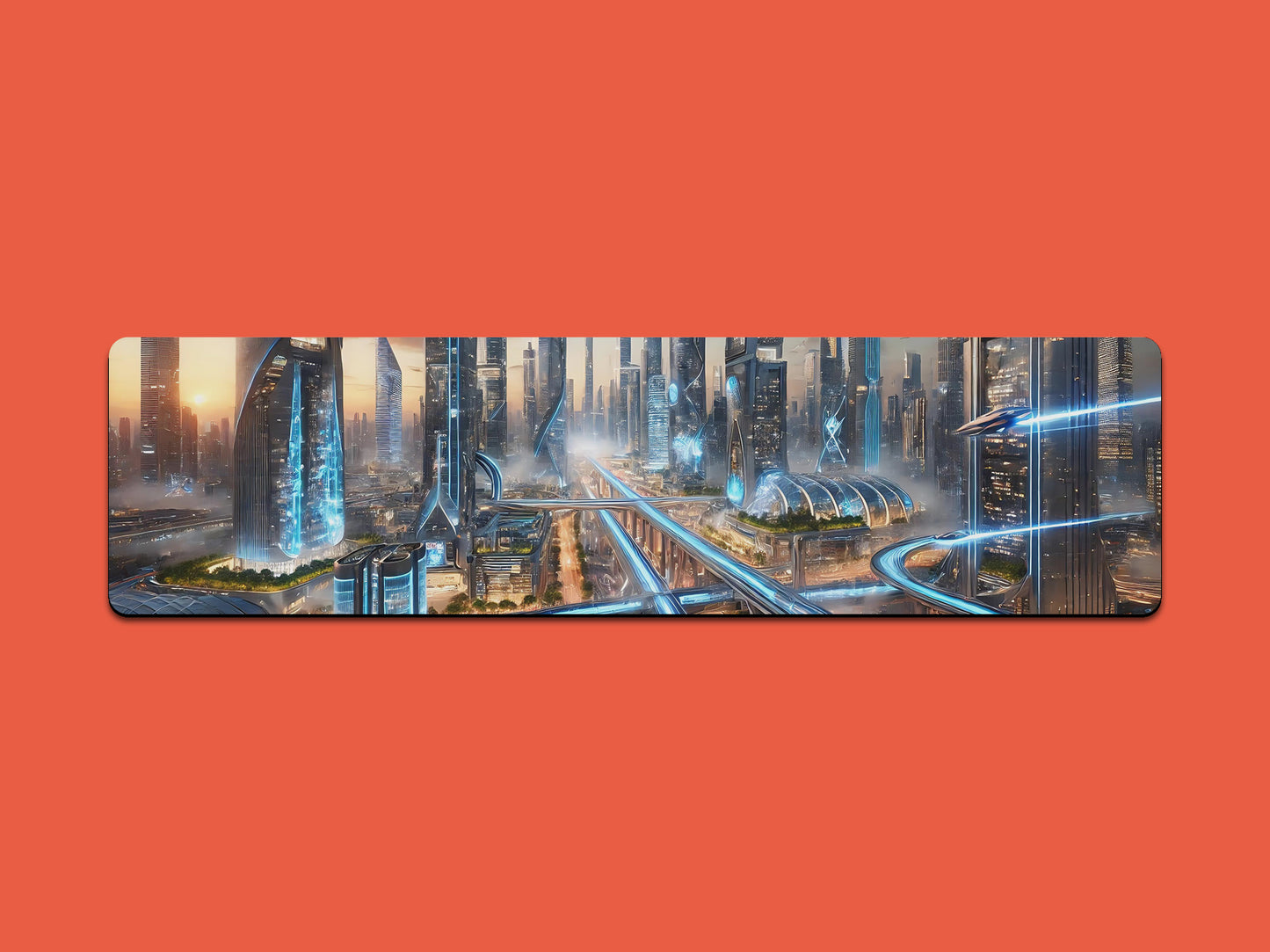 Futuristic Neon City Highway Gaming Mat - Desk Mat - 3 SIZES