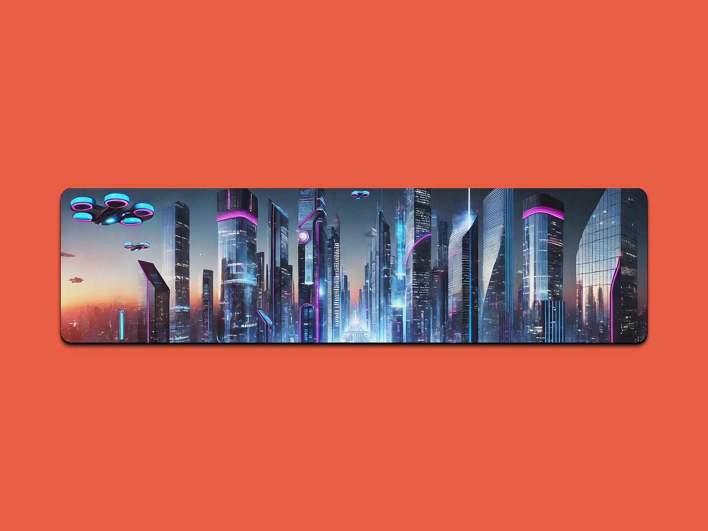 Futuristic Neon City Landscape Gaming Mat - Desk Mat - 3 SIZES