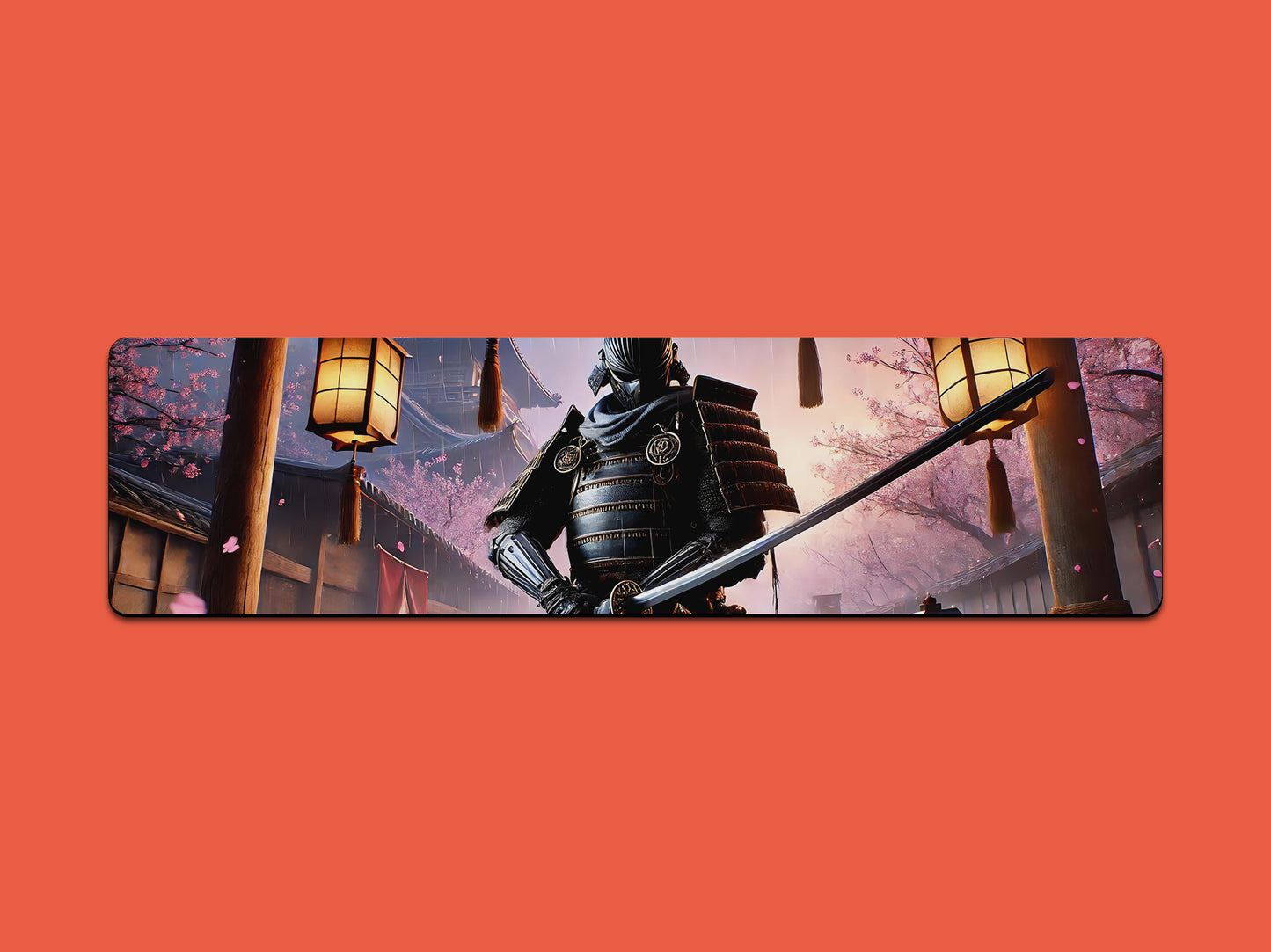 Japanese Samurai with Cherry Blossoms Gaming Mat - Desk Mat - 3 SIZES