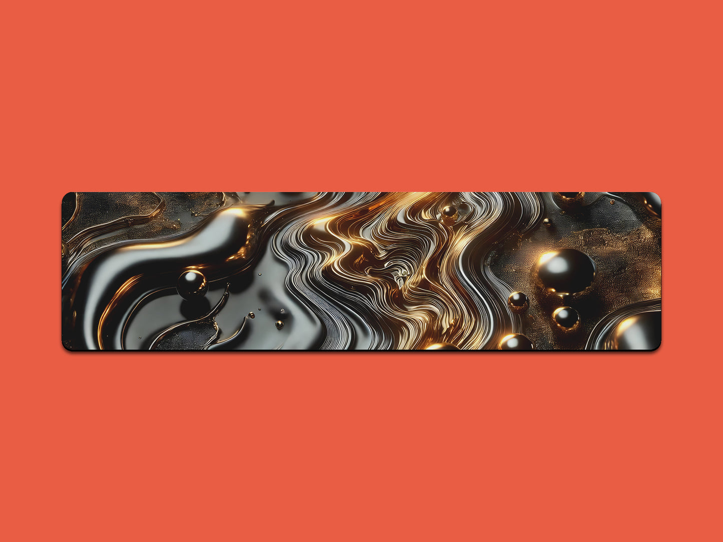 Liquid Metal with Fluid Gold Waves Gaming Mat - Desk Mat - 3 SIZES